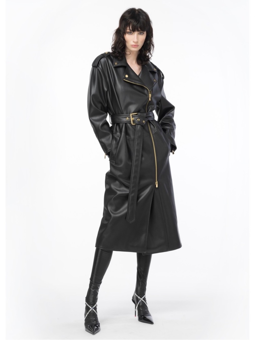 PINKO Tarzan Trench Black Trench Coat Size 6